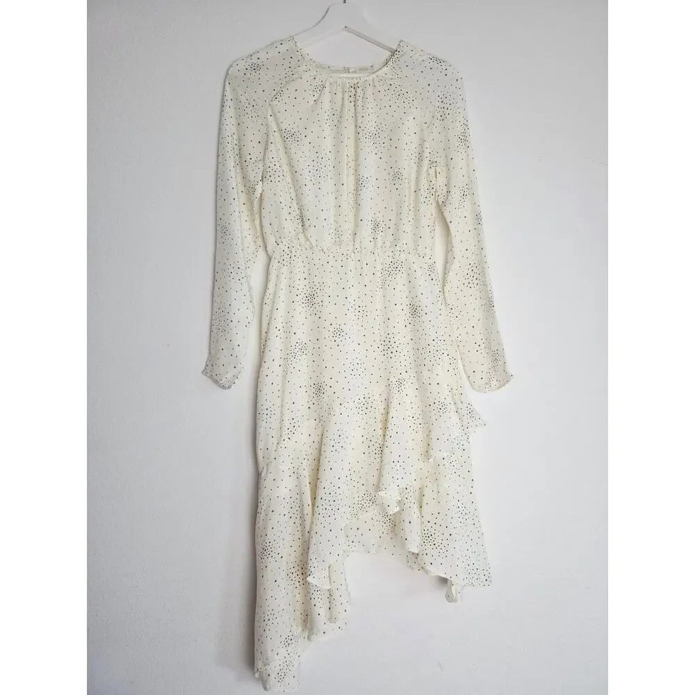 Maje Reto Dress 4 Small FR 36 Ecru Ivory Star Print Asymmetrical Midi NWT - Picture 2 of 16